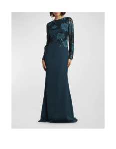 Two-tone Embroidered Sequin Crepe Gown