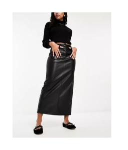 Faux Leather Clean Maxi Skirt in Black