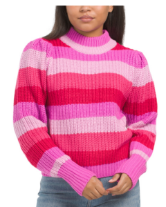 Stripe Mock Neck Pullover Sweater