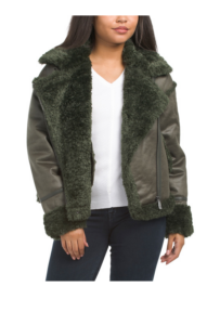 Cropped Faux Shearling Biker Coat