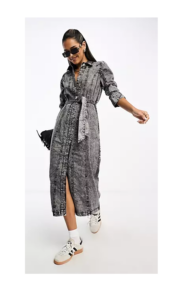 River Island Denim Midi Shirt Dress in Gray