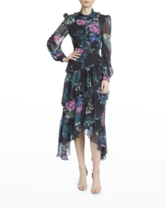 Georgette Floral-print Tiered Ruffled Dress Size 10