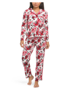 Floral Notch Long Sleeve Pajama Set