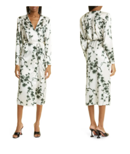 Long Sleeve Floral Print Wrap Midi Dress