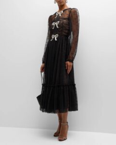 Camille Bow-embellished Tulle Midi Dress