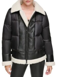 Faux Leather & Faux Sherpa Puffer Jacketp