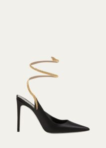 Crystal Snake Ankle-wrap Satin Pumps
