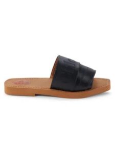 Woody Logo Leather Flat Sandals