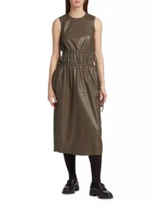 Faux Leather Ruched Midi-dress