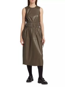 Image of sale on Faux Leather Ruched Midi-dress