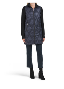 Knit Sleeve Diamond Quilted Puffer Coat