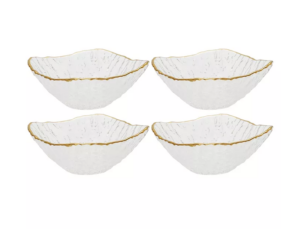 Crushed Glass Square Dessert Bowl with Rim, Set of 4