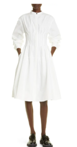 Pleated Long Sleeve Poplin Midi Dress