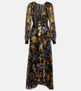 Meera Floral Fil Coupé Silk-blend Gown