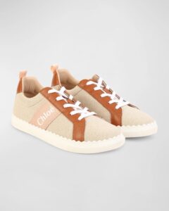 Girl's Canvas and Leather Logo Sneakers, Toddler/kid