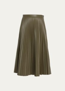 Pleated Faux-leather Midi Skirt