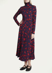 Image of sale on Floral Jersey Turtleneck Maxi Dress