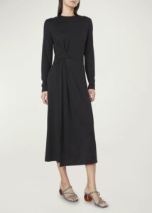Long-sleeve Side-twist Midi Dress