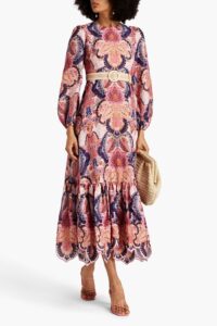 Belted Paisley-print Linen Midi Dress