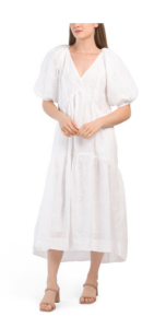 V-neck Puff Sleeve Maxi Dress