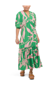 Three-quarter Sleeve Floral V-neck Maxi Dress