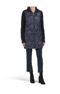 Knit Sleeve Diamond Quilted Puffer Coat