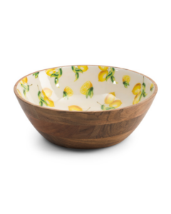 Lemon Wood and Enamel Salad Bowl