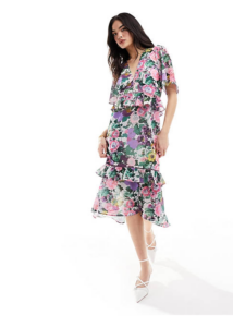 Ruffle Hem Midi Dress in Multi