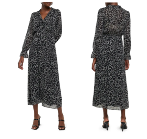 Floral Long Sleeve Chiffon Midi Dress