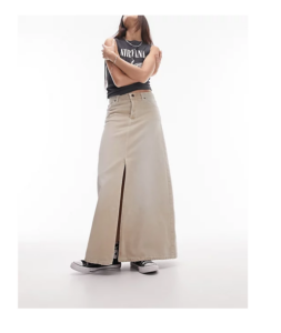 Topshop Denim Low Slung Maxi Skirt in Sand