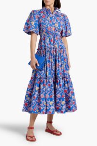 Tiered Printed Cotton-blend Poplin Shirt Dress
