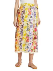 Wonderland Floral Linen Midi Wrap Skirt