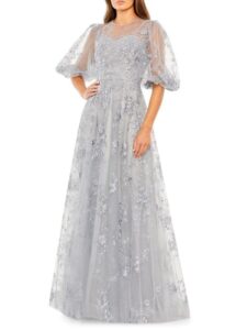 Puff Sleeve Illusion a Line Gown