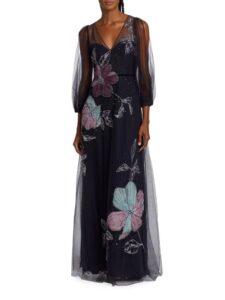 Beaded Floral Tulle Gown