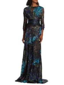 Floral Chiffon & Velvet Gown