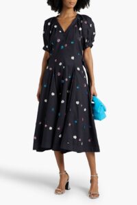 Embellished Embroidered Cotton-poplin Midi Dress