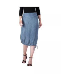 Denim Tencel Adjustable Hem Drawstring Skirt