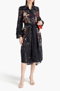 Crystal-embellished Printed Silk-twill Midi Shirt Dress