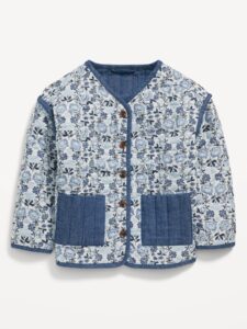 Printed Quilted Button-front Jacket for Toddler Girls