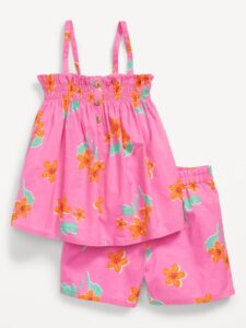 Button-front Cami Top and Shorts Set for Toddler Girls