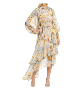 Astrid Floral Print Long Sleeve Asymmetric Chiffon Dress