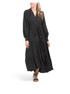 Long Sleeve Tencel Blend Dress with Novelty Sleeve