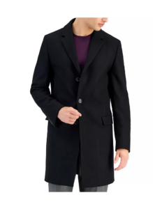 Men's Slim-fit Wool Classic Black Overcoat