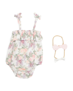 Newborn Girl Ruffle Romper and Headbands