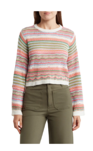 Stripe Pointelle Crop Sweater