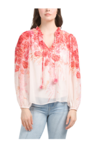 Long Sleeve Floral Blouse with Attached Camisole