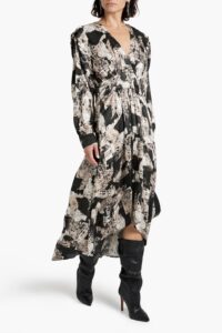 Nuna Gathered Printed Satin-crepe Midi Dress