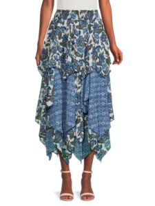 Zoe Floral Asymmetric Tiered Midi Skirt