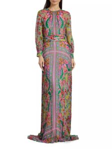 Patchwork Pleated Chiffon Maxi Dress