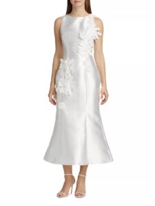 Asha Dress Flower Appliqué Sateen Midi-dress